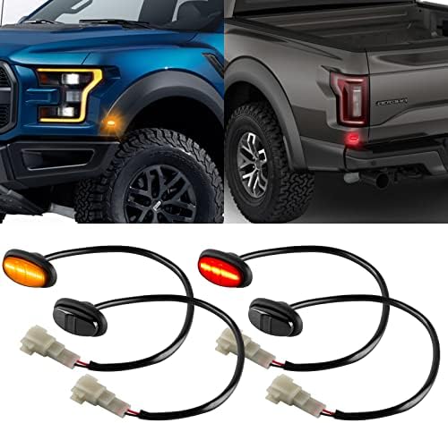 POPMOTORZ Led Fender Side Marker Lights Assembly, 2 Pcs Amber Front Fender Flare Lights & 2 Pcs Red Rear Full Dually Trunk Bed Fender Lamps Kit for Ford F150 Raptor 2016-2020 Trucks/Pickup