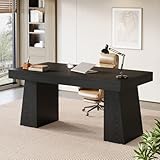 Tribesigns 55-Inch Executive Desk, Large Wood Office Computer Desk with Double Pedestal, Modern Minimalist Workstations Writing Table Conference Table Furniture for Home Office, Black