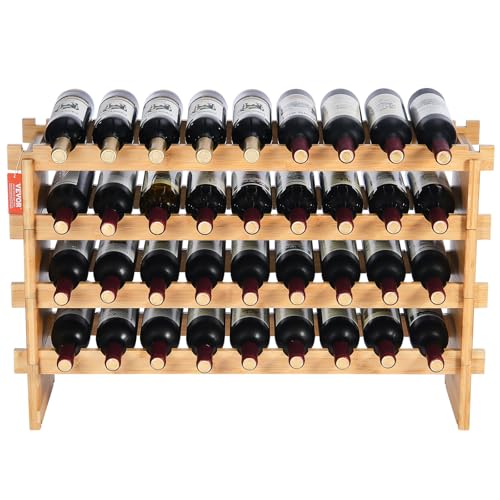 VEVOR Botellero Apilable de Vino 36 Botellas Estante de Almacenamiento de Bambú 850x250x525 mm Botellero Independiente de 4 Niveles Estantes sin Sacudidas para Cocina, Bar, Bodega, Color Natural - imagen 9