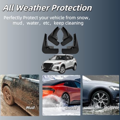Image of No Drill Mud Flaps Compatible with Nissan Kicks 2017-2023(Fit for S SV SR),OEM Style Textured Black Custom Fit All Weather Exterior Accessories(4PCS