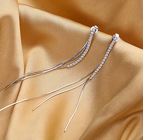 Sluynz 925 Sterling Silver Cz Dangle Chain Earrings Tassel For Women Teen Girls Long Chain Earrings With Snake Chain Backs (A-Silver) #TOP4
