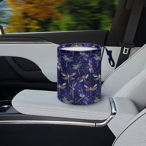 Image of Renewold Car Trash Can Blue Dragonfly Stylish Car Organizer Storage Bag for The Back /Front /Console of Any Cars, Sedans,SUVs,Vans & Trucks, Trash Bin Automotive Garbage Cans Foldable