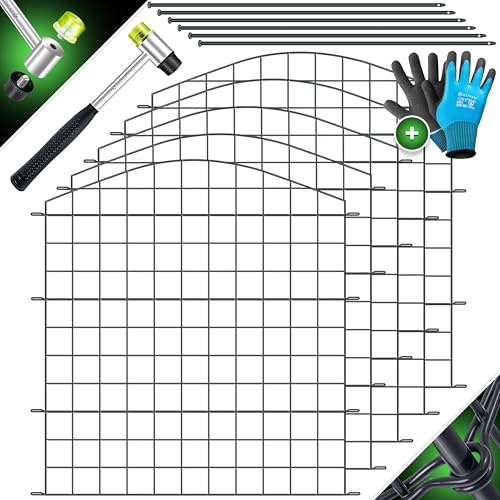 KESSER® Valla para estanque, valla de jardín, juego completo de vallas de metal, incluye martillo + varillas de fijación, valla para colocar en el jardín, Arco superior redondo - Set de 5