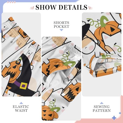 Halloween Cat Boys Long Pants Soft Trousers Elastic Waist Kids Lounge Bottoms with Pockets S-XL4