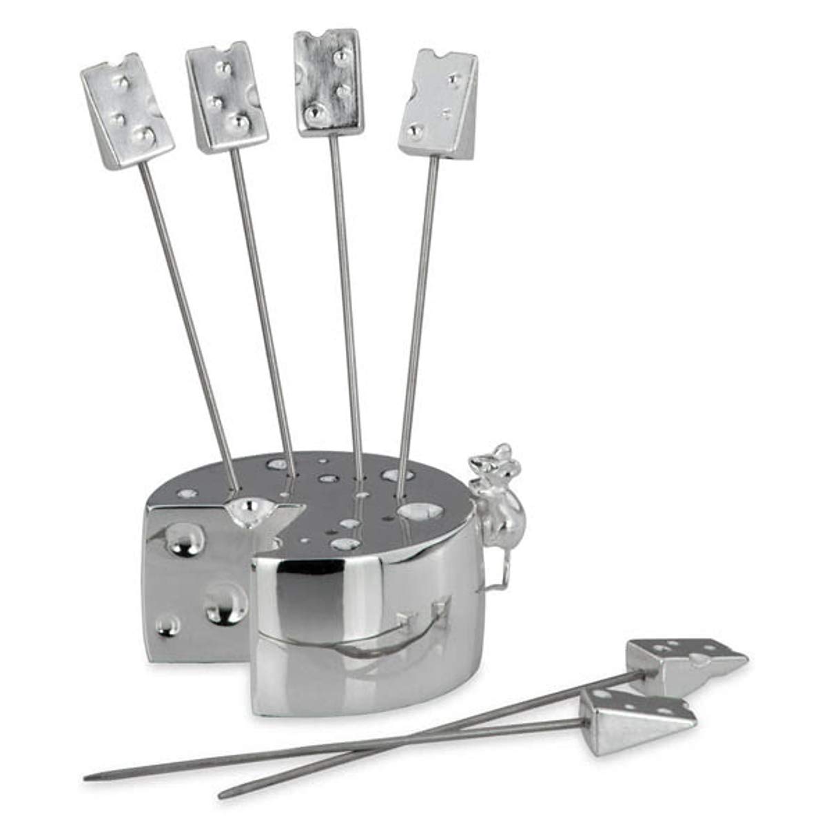 Cocktailpicker Maus und Käse Block mit 6 Käsepicker Premium Silber Plated edel versilbert in Top Verarbeitung