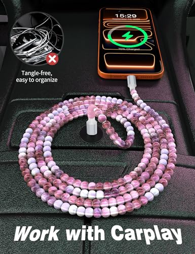 Image of USB C to USB C Cable 3FT,60W Beaded Phone Fast Charging Cord&Car Charger for iPhone 17 16 15 Pro Max /iPad Air 10th A16 for Samsung S26 S25 S24 Ultra A17 Android Phone Charger Cute Girl Women,PurpleRed