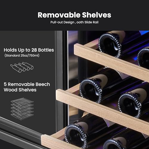 Image of Yeego 15 Inch Dual Zone Wine Fridge, 28 Bottle Wine Cooler with Left-Hinged