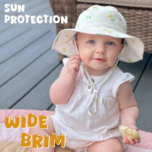 Image of HONGTEYA Baby Sun Hat Toddler Girl Beach Hat Sun Protection Adjustable Outdoor Summer Wide Brim Bucket Hat for Infant Kids
