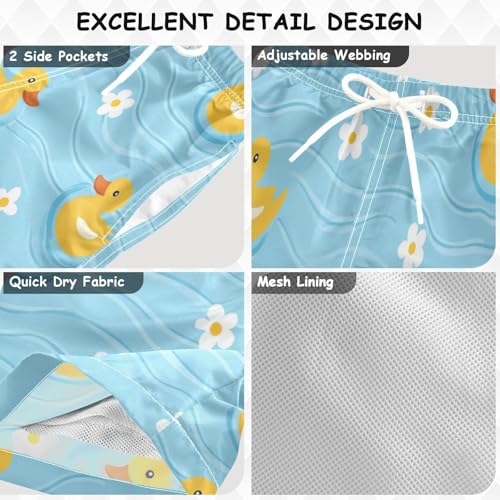 Boys Beach Board Shorts Duck Yellow Daisy Floral Swim Trunk Teen Swimwear 8-16Y3