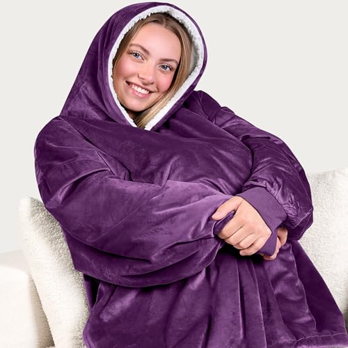 Image of Bare Home Wearable Blanket Hoodie - Soft Plush Sherpa - Warm and Cozy - Oversized Wearable Blanket