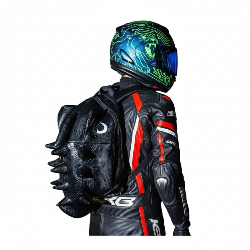 RudraRidez Universal Bike Black Lizard Backpack, Faux Leather, Spiked Design with Adjustable Straps Monster pulsur 150DTS-I Type 2 4