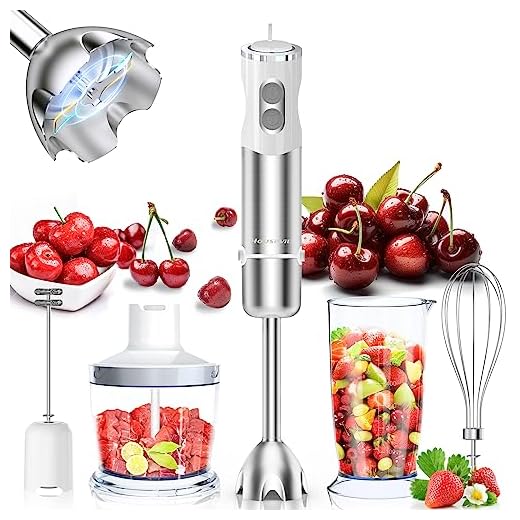 Housiwill Batidora de Mano Multifunción 5 en 1 1000W, 12 Velocidades Ajustables Batidora de Brazo con Batidor de Huevos, Vaporizador de Leche, Picadora de 500ml, Vaso Medidor de 600ml