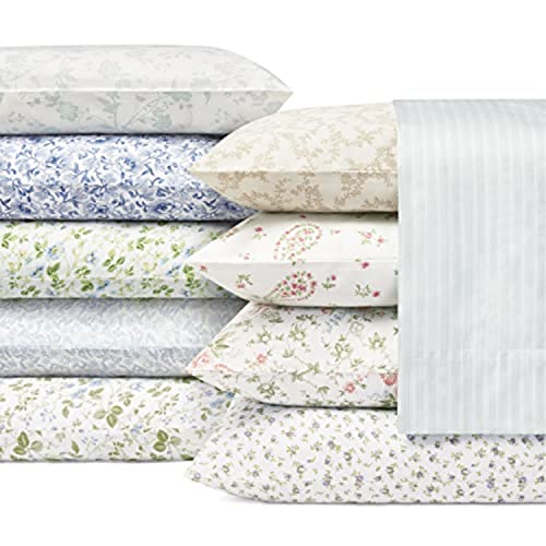 Image of Laura Ashley - King Sheets, Soft Sateen Cotton Bedding Set - Sleek, Smooth, & Breathable, Coquette Room Decor (Bristol Paisley, King)