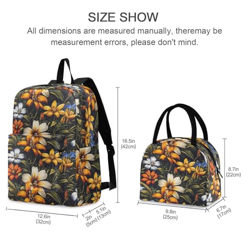 Oil Painting Floral Print Backpack Set with Lunch Bag, Large Capacity Travel Backpacks and Lunch Box Insulated for Commute Hiking Picnic2