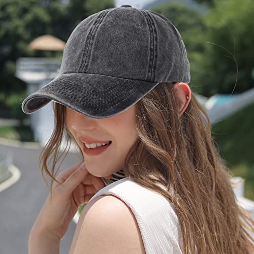 Image of HH HOFNEN Ponytail Hat for Women Washed Distressed Baseball Cap Ponycaps