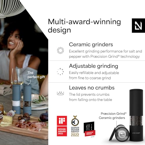 Image of LARS NYSOM Salt and Pepper Grinder Set Manual, Stainless Steel Salt and Pepper Mills with Adjustable Ceramic Grinder I Design Spice Shakers (Carbon Black)