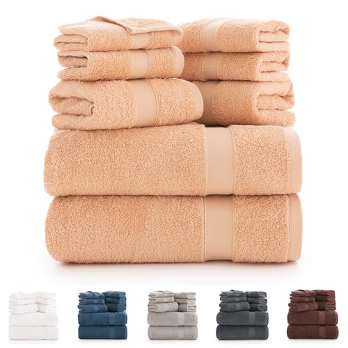 Todocama - Juego de 8 Toallas de Baño 100% Algodón (550 gsm) Extra Suaves, Alta Absorción y Secado Rápido, 2 Toallas de Baño, 2 de Mano y 4 de Cara (Beige)