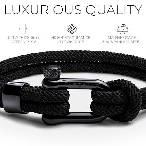 Elegatto Alchor Platinum Rope Bracelet for Men | Premium Nylon Marine Cord with Silver Polished Stainless Steel Shackle Closure | Waterproof and Fade-Resistant | Men’s Designer Bracelets3