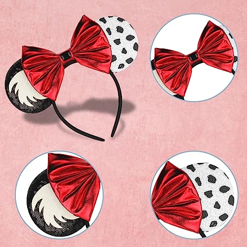 Image of FANYITY Christmas Minnie Ears,Mickey Sequin Ears Headband for Boys Girls Women halloween&Disney Trip (Cruella) One size fits all