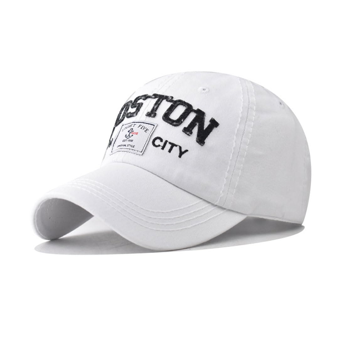 Urtaodfe Unisex White Embroidered Boston Baseball Cap,Cotton Trucker Hat,Couple Duck Tongue Cap,Gift Giving (Cotton, )