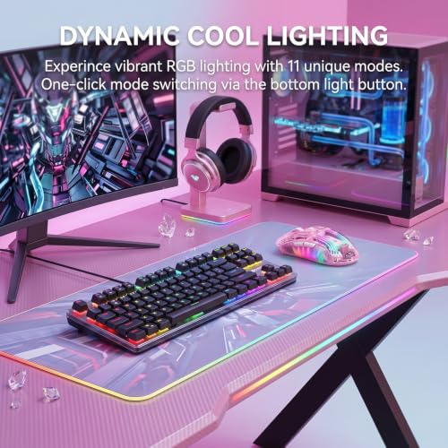 Image of RGB Magnetic Charging Dock Gaming Mouse, 12K DPI, PAW3311 Sensor, Tri-Mode Wireless, 6 Programmable Buttons, Ultra-Light 72g for PC /Mac (Pink- Transparent)