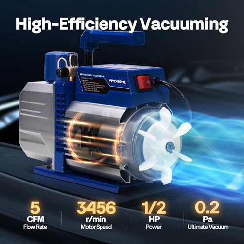 Image of VIVOHOME 110V 1 /2 HP 5CFM Dual Stage HVAC Vacuum Pump and 4 Way AC Manifold Gauge Kit, Sparkless Motor for R32 R1234yf R454B R134a R22 R410a Systems, Automotive Air Conditioner Maintenance