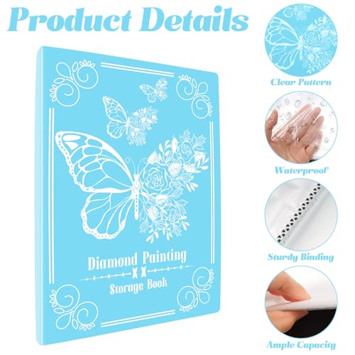 Image of ZYNERY 2 Pack A3 Diamond Painting Storage Book, 60 Pages Art Portfolio Diamond Art Storage Large Folder - Suitable for 12x16 inch Diamond Painting (Blue + Black)