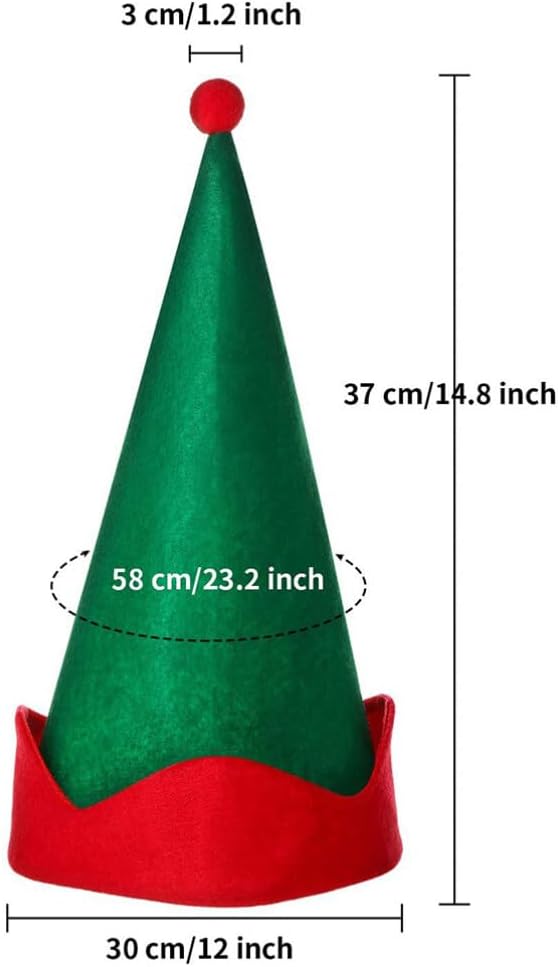 FRCOLOR 4pcs Christmas Elf Hat Felt Red and Green Santa Elf Hats Xmas Christmas Elf Costume Headwear