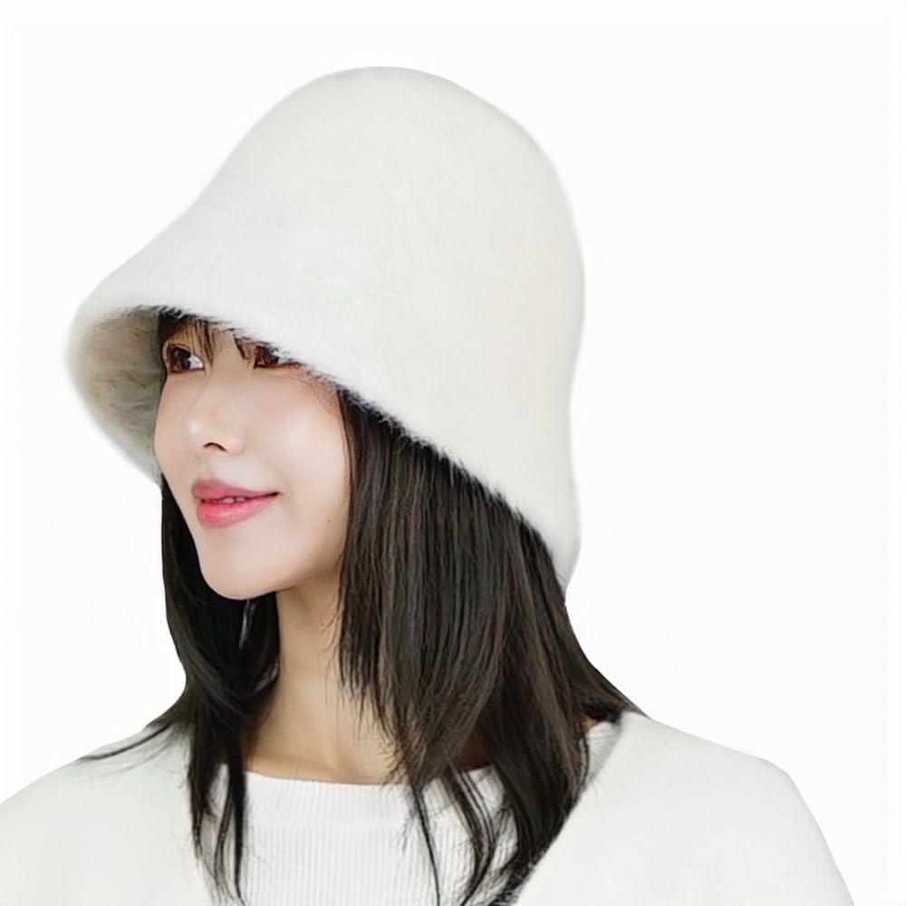 슈퍼비안 여성용 버킷햇 가을/겨울 보온 플러피 소형 얼굴용 보온 방한 플러피 모자 여성용 플러피 모자 사이즈 조절 가능 20.9 - 22.6인치(53 - 57.5CM)