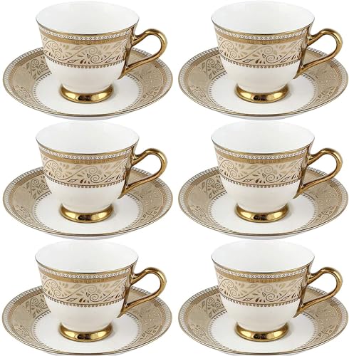 Image of Bone China Cup and Saucer Capacity - 160 ML (Color-Gold) Set of 12, 6 Cup & 6 Saucer