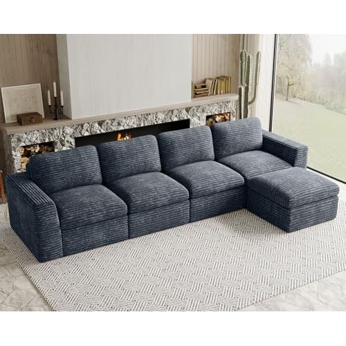 Boneless Loveseat Sofa Plush Corduroy Sectional Couch with Deep Seat Modular Cloud Sectional Couches for Living Room.Grey Sofa. Grey 2 Seaters
