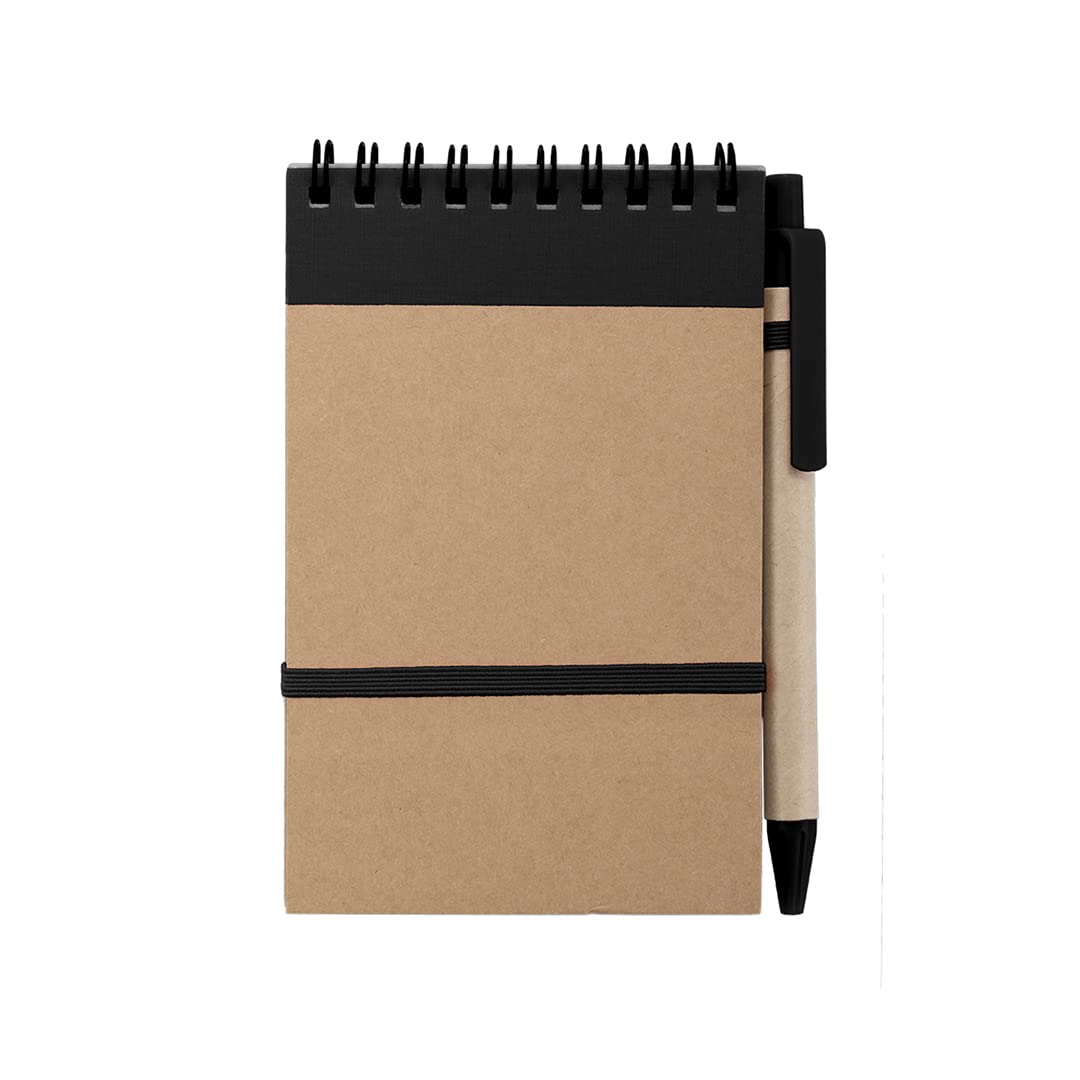 50 libretas pequeñas de bolsillo A6 con bolígrafo en cartón reciclado a juego, cuaderno con espiral, Portada Rígida, libretita de 70 Hojas con rayas ideal para regalos (50)