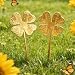Artkingdome 10" Metal Four Leaf Clover Garden Stake, Classical Iron Yard Art Ornament, Outdoor Lawn Decoration for Patio Flower Bed Walkway, Silhouette Gift for Plant Lovers Golden (Set of 2)