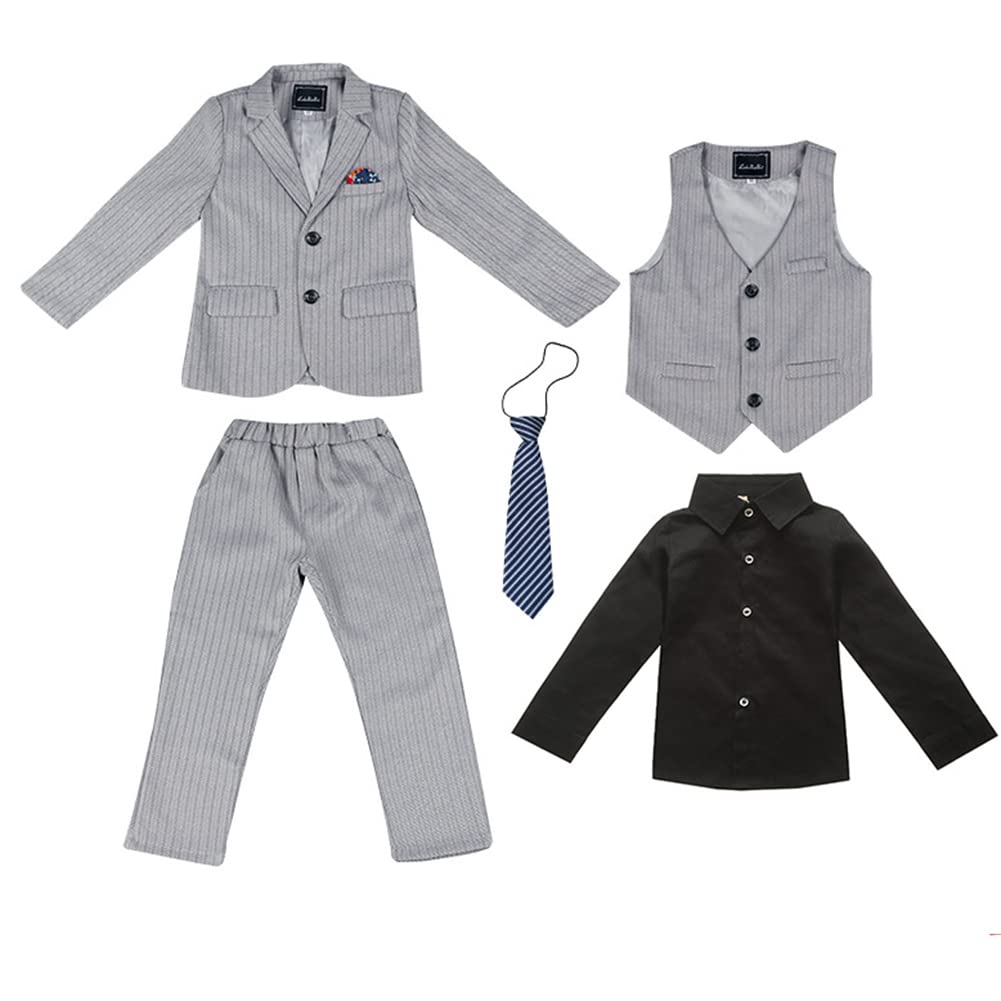 GUOCU Ropa Ninos,Traje de Boda para Niño Caballero Esmoquin Traje Formal de Ceremonia Graduación Bautizo Trajes de Ajustado Chicos Conjunto de Camisa Chaqueta Chaleco Pantalón Pajarita/Corbata