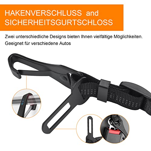Hunde Sicherheitsgurt, 2 Stück Verstellbar Sicherheitsgurt Hunde für Auto, 3-in-1 Reflektierend Bungee Hundegurt fürs Auto mit Haken Anschnallgurt Hund Auto für Alle Hunderassen & Autotypen (Schwarz)