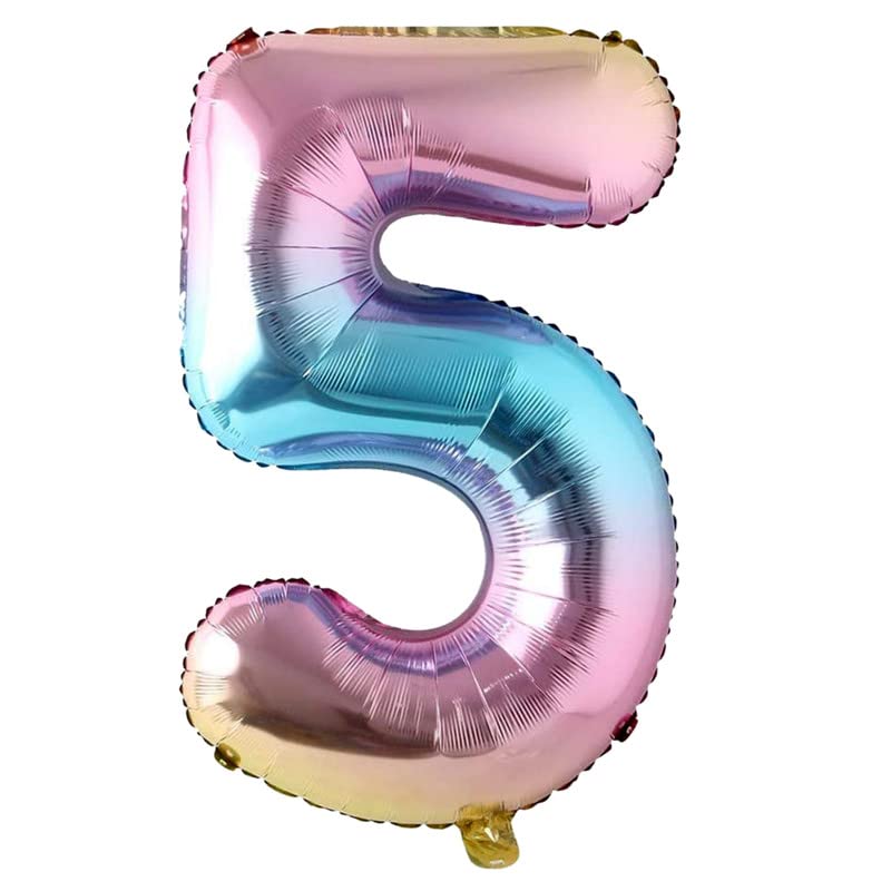 Image of Multicolor 32 Inches 5 Numbers Shape Large Big Foil Helium Balloons For Party Decorations In Happy Birthday Anniversary Office Items Materials Set Pack, Pack Of 1