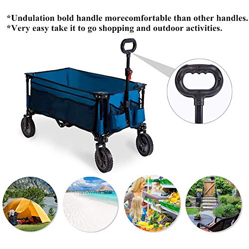 Timber Ridge Camping Wagon Folding Garden Cart Shopping Trolley Collapsible Heavy Duty Utility Use with Side Bag and Storage Bag, Blue-side bag