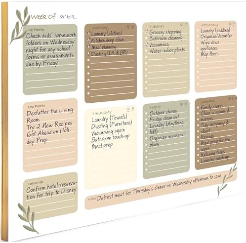 BLU MONACO | Earth Tones Weekly To-Do Notepad | 52-Sheet Tear-Off...