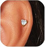 14k Gold Plated Flat Back Stud Earrings for Women Girls, Hypoallergnic Small Cubic Zirconia Screw Back Earrings for Cartilage Helix Tragus Conch Piercing Jewelry (Gold Heart)