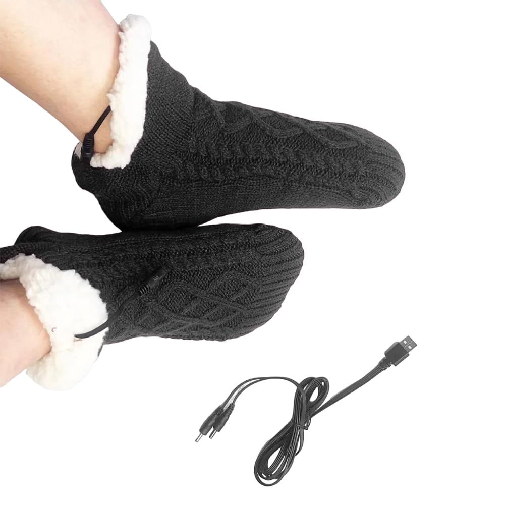 Heated Slippers Socks USB Charging Foot Warmer Electric Heating Floor Socks Anti-Slip Knitted Socks Foot Heater Home Indoor Footwear