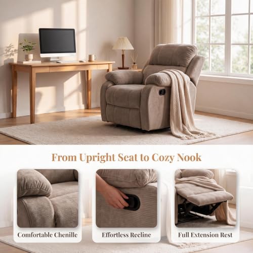 Image of Manual Single Lounge Recliner Chair with Adjustable Backrest, Khaki