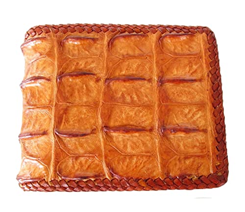 Julie Genuine Real Bone Crocodile Skin Leather Man Bifold Golden Tan Knit Edges Wallet