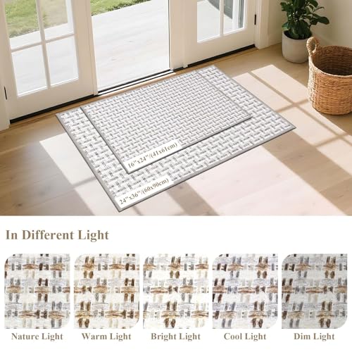 Homcomodar Dünn Fussmatte Innen 41x61cm Schmutzfangmatte Innen, Teppiche für den Eingangsbereich, Fußmatte Innen, rutschfest, Keine Faltspuren Fußmatte Haustür, Eingangsmatte, Grau