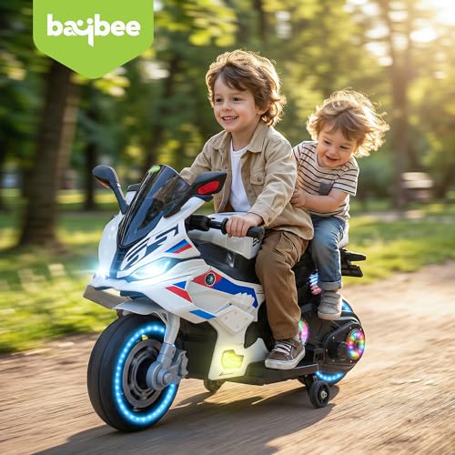 Image of Baybee TORQ Baby Battery Operated Bike for Kids | Ride on Toy with LED Light, Bluetooth & Music | Rechargeable Battery Bikes with Hand Accelerator,Baby Electric Bike for Kids 1 to 5 Years (White Pro)