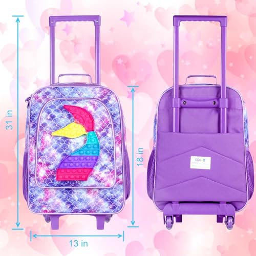Image of CCJPX Kids Suitcases for Girls, Cute Mermaid luggage Rolling with Wheels, kids carry on luggage for Children Toddler Elementary - Purple