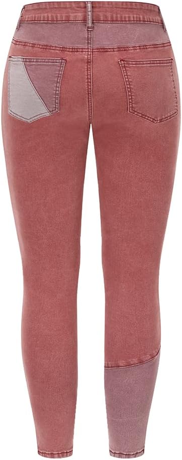 THUNDER STAR Women High Waist Patchwork Jeans Stretchy Denim Pants - Image 3