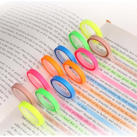 Sliverdew 12 Rolls Highlighter Tapes, 0.24inx16.4ft Transparent Highlighter Tape Removable Highlighter Strips for Student Teachers to Take Notes for Classroom Home Office, Total 197ft Cover