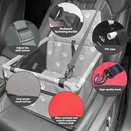 WIYETY Extra Stabiler Hunde Autositz: 40 * 32 * 22cm Wasserdicht Atmungsaktiv Hundeautositz mit Sicherheitsgurt, Hunde Autositz für Katzen Andere kleine Haustiere, Grau
