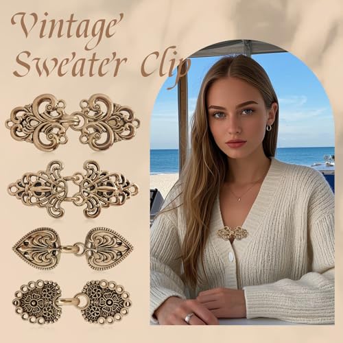 Image of CLINTT Exquisite Retro Sweater Twirl Clips, Cape Cloak Fasteners for Dresses, Stylish Cardigan Clips
