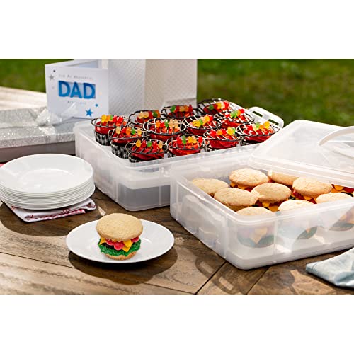 Image of Snapware (2-Layer, 24 Cupcakes Plastic Detachable Cupcake Carrier Storage Container With Lid and Handle, Freezer Dishwasher Microwave Safe (Pack of 3)